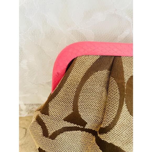 Vtg Coach Y2K jewel kisslock khaki signature snake skin clutch/wristlet pink bag - Picture 8 of 10